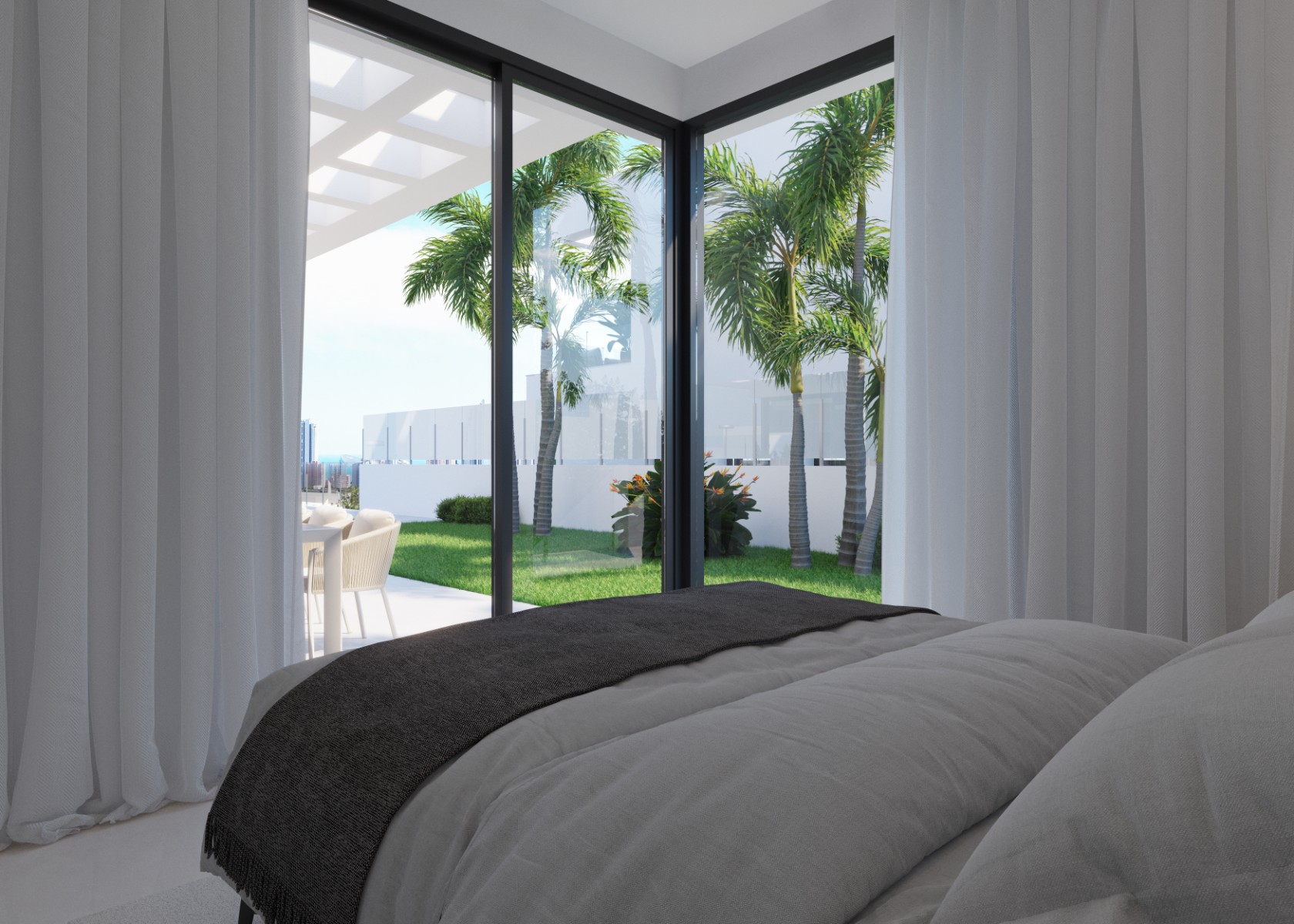 Master bedroom with built-in wardrobe in a villa with pool in Finestrat